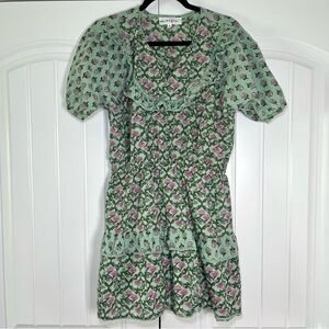 Maisie Floral Boho Ruffle Tiered Mini Dress Short Sleeve Flowy Cotton Medium